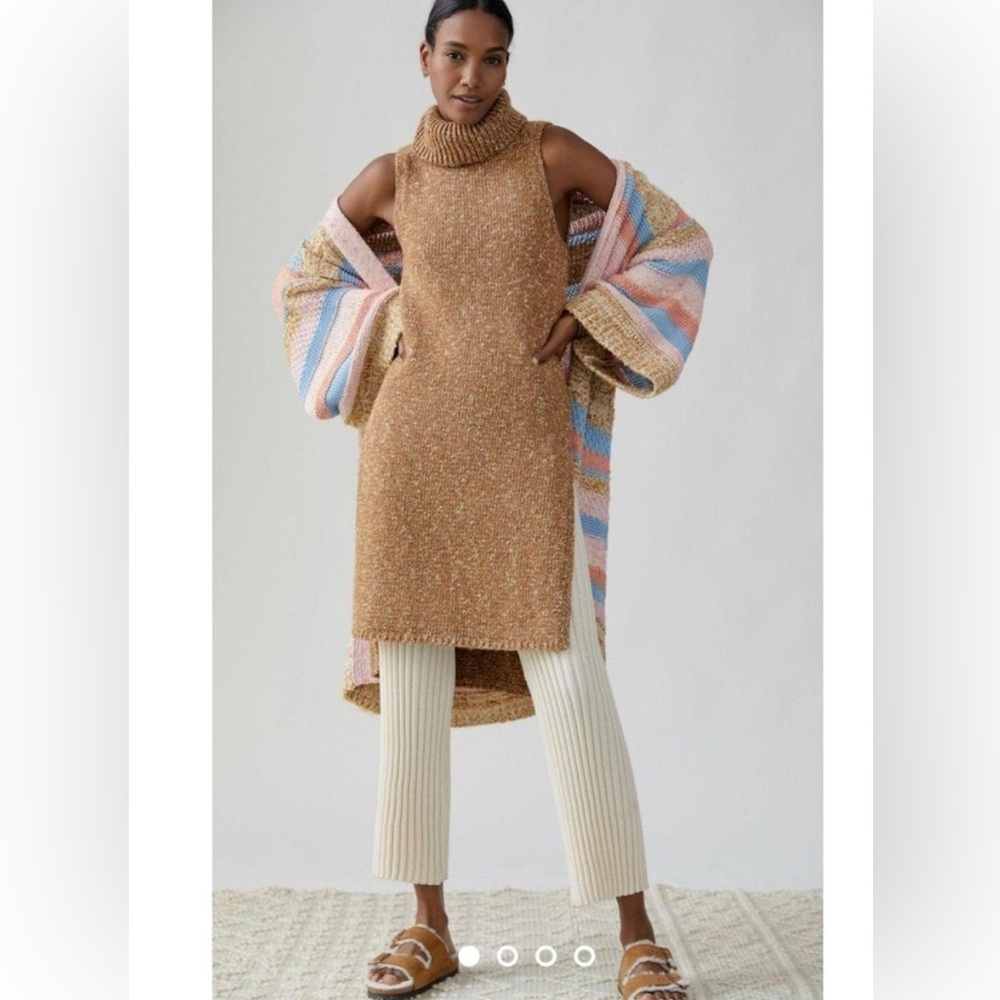 Anthropologie Tunic Flowy Turtleneck Amber Wool Cotton Mid Splits Dress Sm